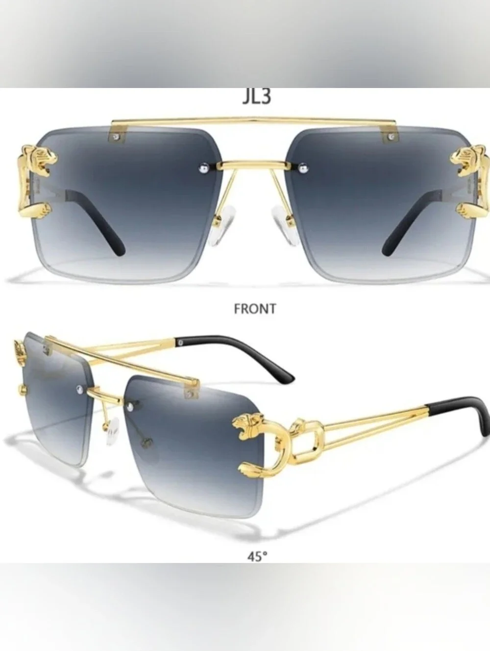 Gold Frame Gray Lens Rimless Sunglasses